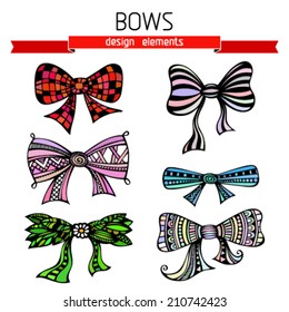 Vector set of ornate bows. Isolated on white background.