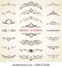 Vector set of ornate calligraphic vintage elements, dividers and page decorations.