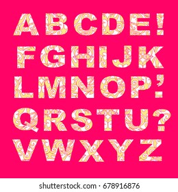 Vector set of ornate capital letters with abstract ethnic, pattern. Alphabet in tribal culture style. Colorful beautiful Set of ABC letters