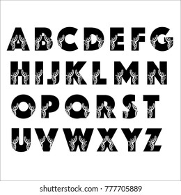Vector set of ornate capital letters with abstract ethnic, pattern. Black fonts with tribal elements.