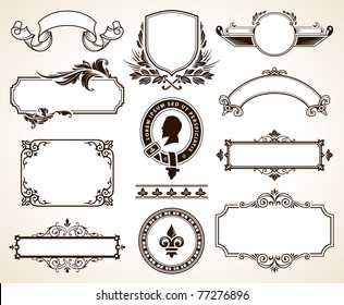 Vector Set Of Ornate Frames And Calligraphic Design Elements.