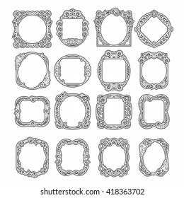 Vector Set of Ornate Frames in  linear style. Design template. Decorative background for greeting card in ornamental style