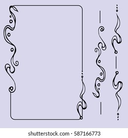 Vector set of ornate line art frames and borders. Black outline elements for invitations or greeting cards. Hand drawn image.