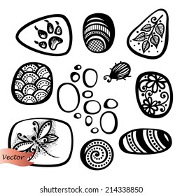 Vector Set of Ornate Pebbles. Collection of Patterned Deco Elements