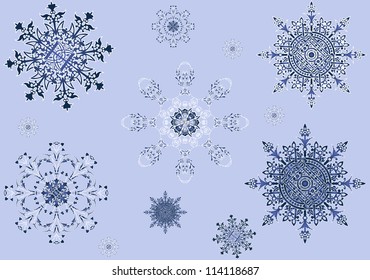Vector set of ornate snowflakes, dedicated to Merry Christmas and Happy New Year