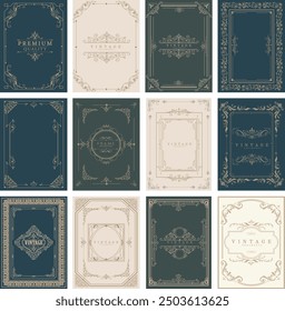 Vector set of ornate vertical labels in Victorian style.