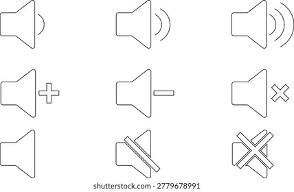 Vector set of oulined strokes speaker icon set low volume mute, idel etc vector icon set of outlined speaker