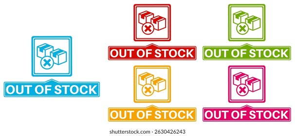 vector set out of stock icon sign. sold out symbol labels sticker template design illustration