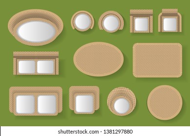 Vector set. Outdoor furniture. (top view) Wicker furniture. Tables, benches, chairs. (view from above). 