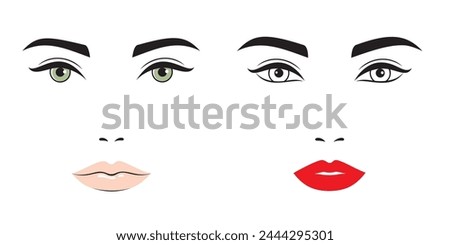 Vector set of outline, abstract female face portraits, frontal view, isolated, illustration on white background.