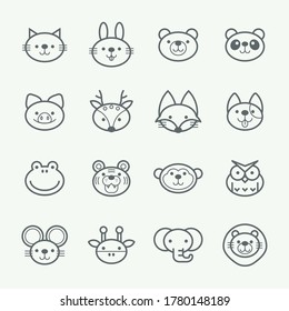 Vector set of outline animal icons. Thin line style animal icons.