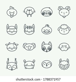 Vector set of outline animal icons. Thin line style animal icons set 2.