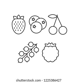 Vector set of outline berries such as strawberry, cherry, bilberry, raspberry and currant. Berries icons.