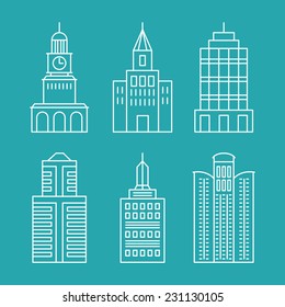 Vector set outline buildings and houses - line design elements 