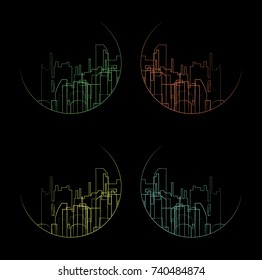 vector set of outline cityscape icons. abstract skyline logo