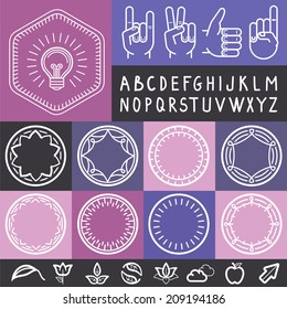 Vector set of outline design elements - graphic design set for emblems and badges - logo design elements, templates and frames
