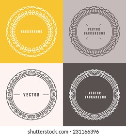 Vector set of outline design elements in minimal style - line frames for seals, stamps and badges