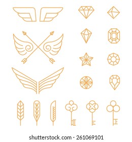 Vector set of outline design elements and badges - abstract hipster logo templates