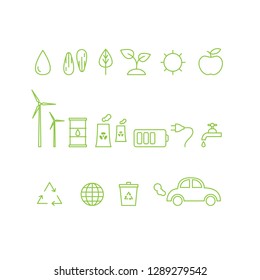 Vector set of outline ecology icons. Ecology icons collection.