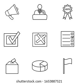 Vector Set of Outline Elections Icons. Politics Vote Pictograms.