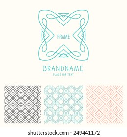 Vector set of outline emblems and badges - abstract hipster logo templates  Elegant lineart logo design elements, vector illustration