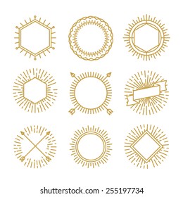 Vector set of outline emblems and badges - abstract linear hipster logo templates