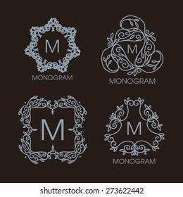 Vector set of outline emblems and badges - abstract hipster logo templates. Vintage design.