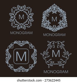 Vector set of outline emblems and badges - abstract hipster logo templates. Vintage design.