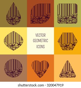 Vector set of outline emblems and badges - geometric floral logo templates