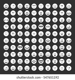 Vector set of outline emoticons, emoji isolated on black background. Icon Set of smiley different emotions. Simple design style. 