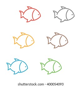 Vector set of outline fish. Vector icons of colored fish.