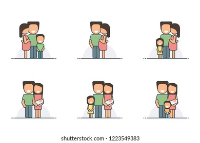 Vector Set. Outline Flat Icons. Parents with Children. Pregnancy. Happy Family