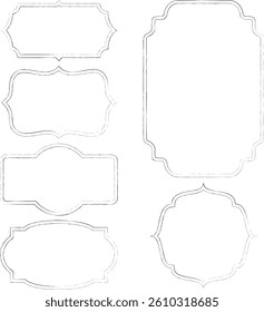 Vector set of outline geometrical frame border shapes with chalk textured style