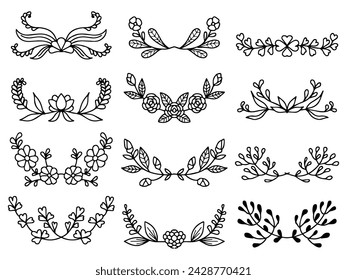 Vector Set Outline Hand Drawn Flower Plant Divider