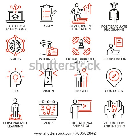 Vector set outline icons related to educational process, career progress, training,  tutorship and professional consulting service. Mono line pictograms and infographics design elements - 2