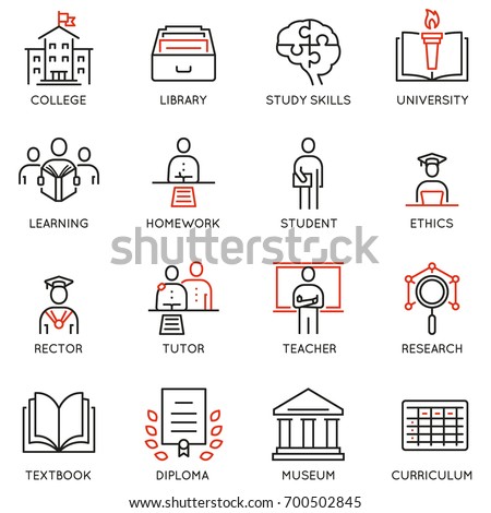 Vector set outline icons related to educational process, career progress, training,  tutorship and professional consulting service. Mono line pictograms and infographics design elements - 1
