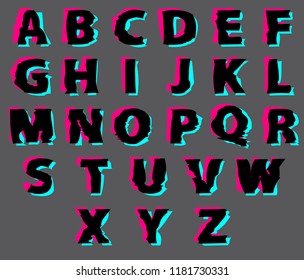 Vector set of outline letters of the alphabet. Font with double exposure. Abstract colorful vector font. The style of Neon Glitch. Abstract colorful type for creative headline, advertising poster.