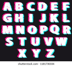 Vector set of outline letters of the alphabet. Font with double exposure. Abstract colorful vector font. The style of Neon Glitch. Abstract colorful type for creative headline, advertising poster.