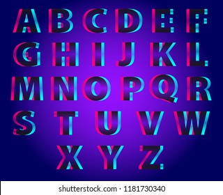 Vector Set Of Outline Letters Of The Alphabet. Font With Double Exposure. Abstract Colorful Vector Font. The Style Of Neon Glitch. Abstract Colorful Type For Creative Headline, Advertising Poster.