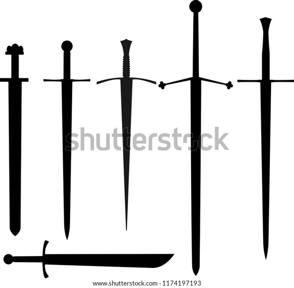 Vector Set Outline Medieval Swords Weapon Stock Vector Royalty Free