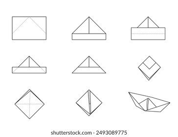 Vektorgrafik Set von Umrisspapier Origami Boot isoliert auf Weiß