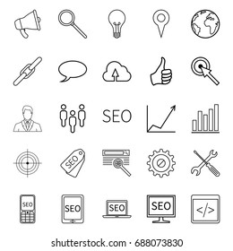 Vector Set of Outline SEO Icons. Search Engine Optimization Pictograms.