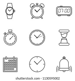 Vector Set of Outline Time Icons. Schedule and Watch Symbols