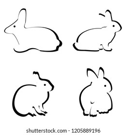 Vector set of outlined rabbits on white background