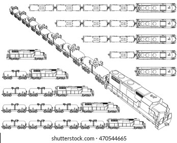 vector set with outlines trains 3d outline tanks perspective eps 8 and ector