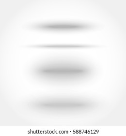 Vector set of oval shadows isolated on white background for tab dividers and objects.