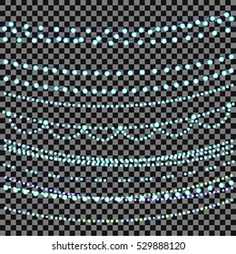 Vector set of overlapping, glowing light garlands on a plaid vector transparent background. Christmas string Lights. EPS 10 with transparency. ?hristmas lights string .