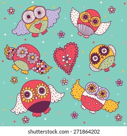 Vector set with owls.