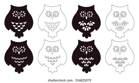 Vector set of owls. Stencils