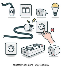 vector set pack of Electrical socket, electric outlet and plug 